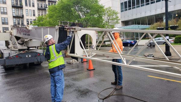TSC helps prep the crane.