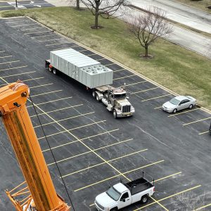 The new Trane RTU on standby. The new Trane RTU on standby.