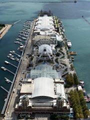 Chicago Navy Pier Chicago Navy Pier aerial view featuring the Centennial Wheel and coastal event spaces.