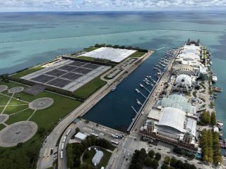 Chicago Waterfront - Navy Pier & Jardine Water Plant Chicago lakefront commercial and municipal infrastructure featuring Navy Pier and water treatment facilities
