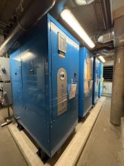 Chicago Commercial HVAC - Mechanical Penthouse Wide View A comprehensive wide-angle view of the newly upgraded mechanical penthouse, featuring multiple high-efficiency commercial boilers installed at Lake Point Tower in Chicago.