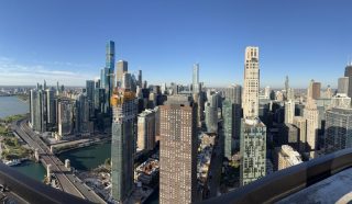 Chicago Downtown Skyline - Lakeshore East hicago downtown commercial and residential high-rise buildings featuring the St. Regis Chicago.